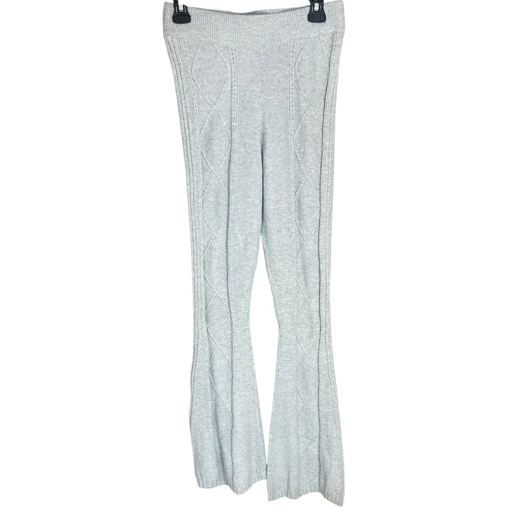 Pink Rose Cable Knit Flare Sweater Pants Gray